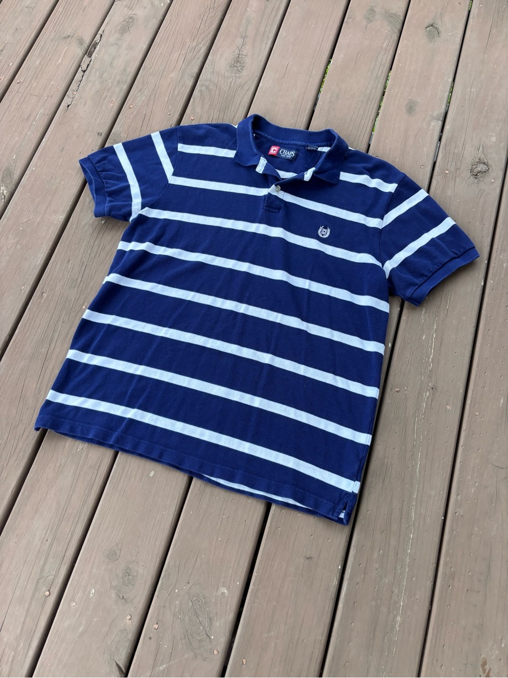 Chaps Mens XL Navy White Striped Pique Polo